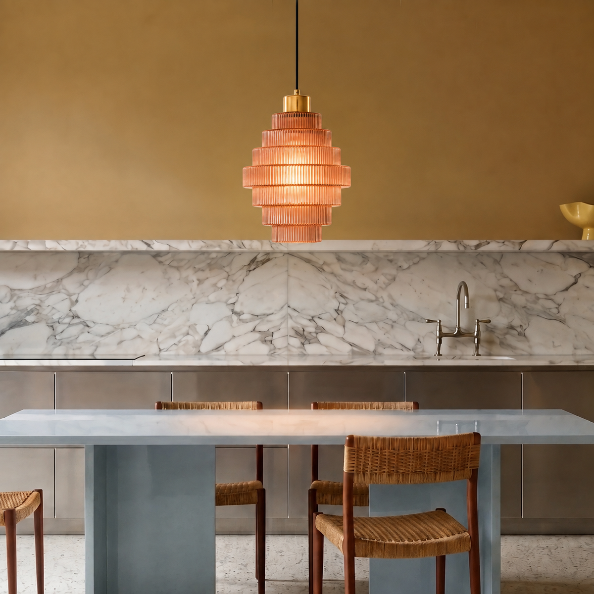 Tiered Ribbed Glass Pendant Light – Antique Brass Lighting