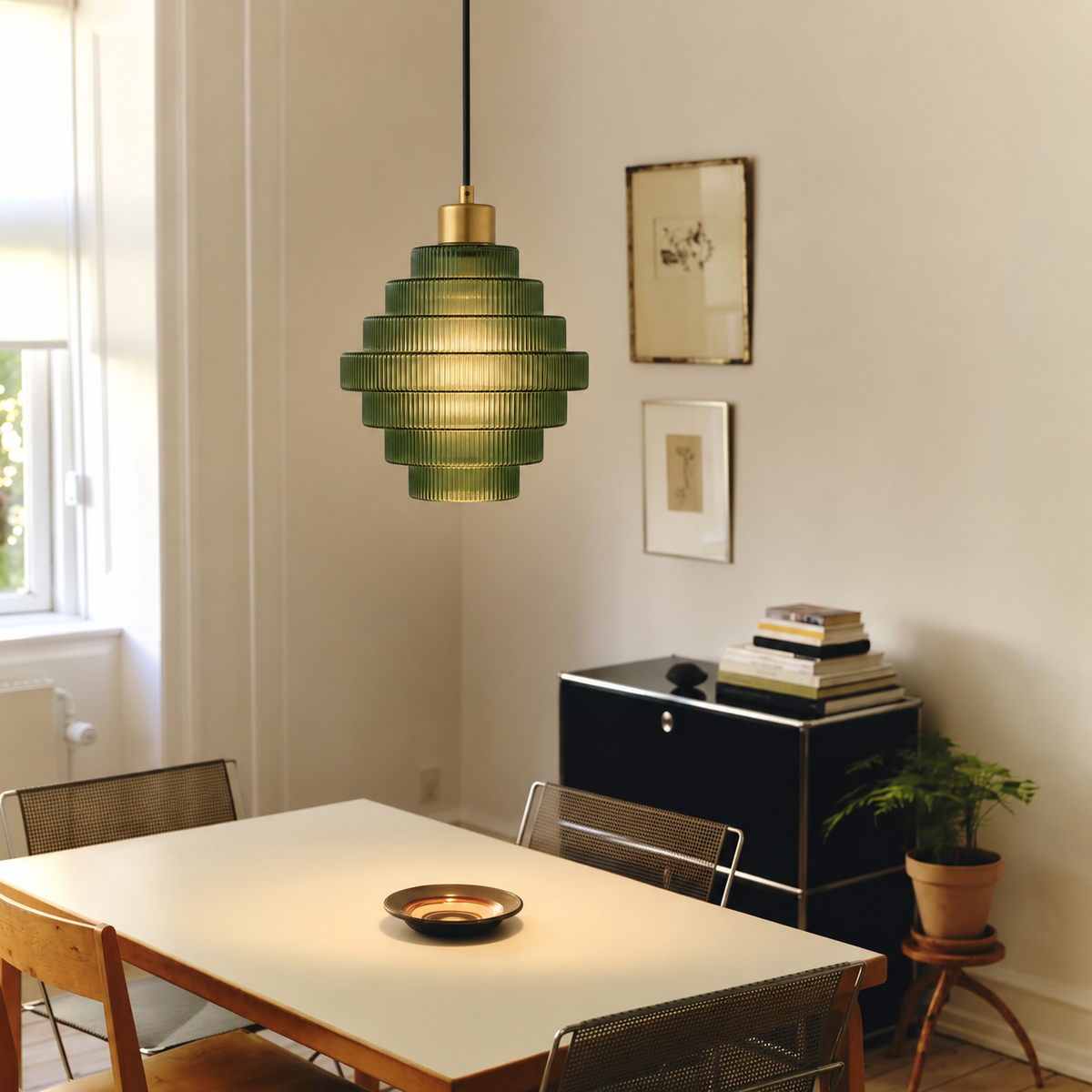 Tiered Ribbed Glass Pendant Light – Antique Brass Lighting