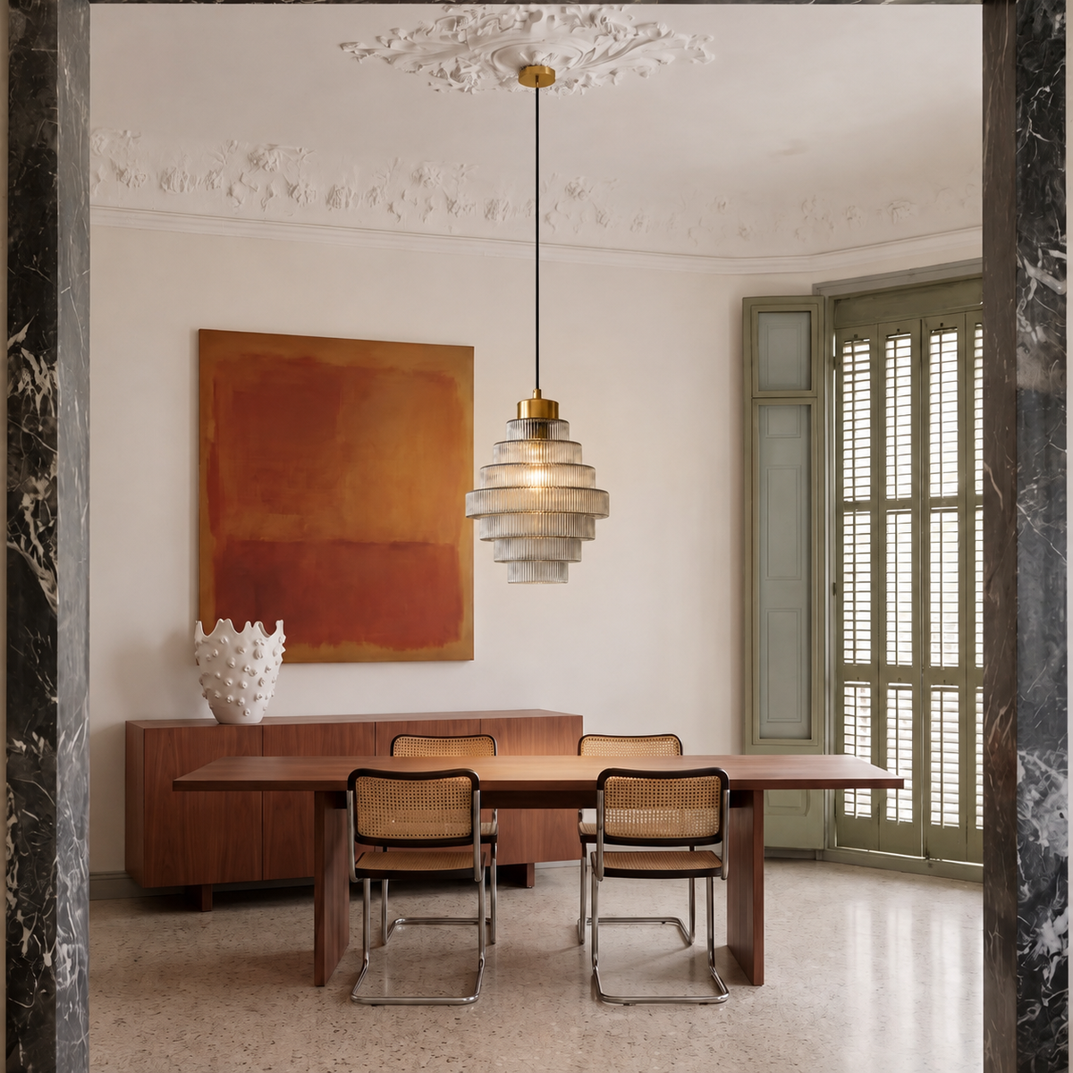 Tiered Ribbed Glass Pendant Light – Antique Brass Lighting