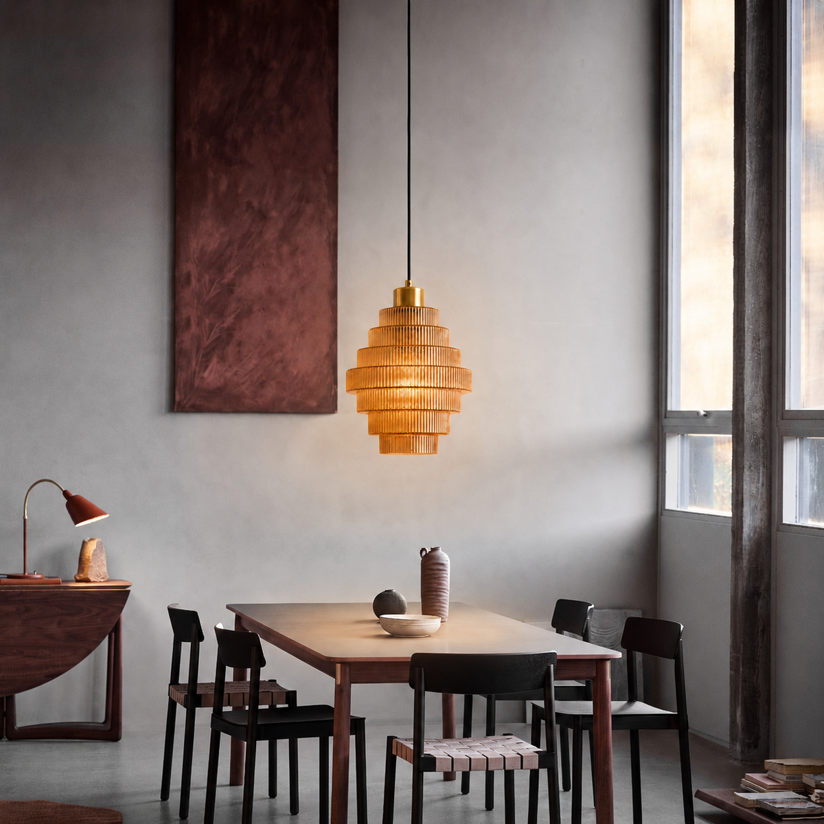 Tiered Ribbed Glass Pendant Light – Antique Brass Lighting