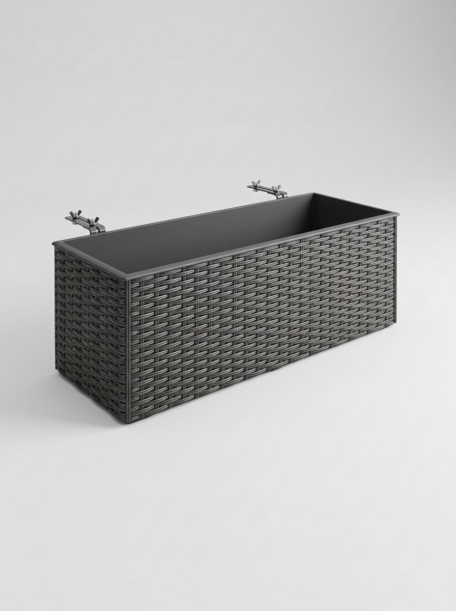 Planters Outdoor Garden Rattan-Style Set of 2 | Black