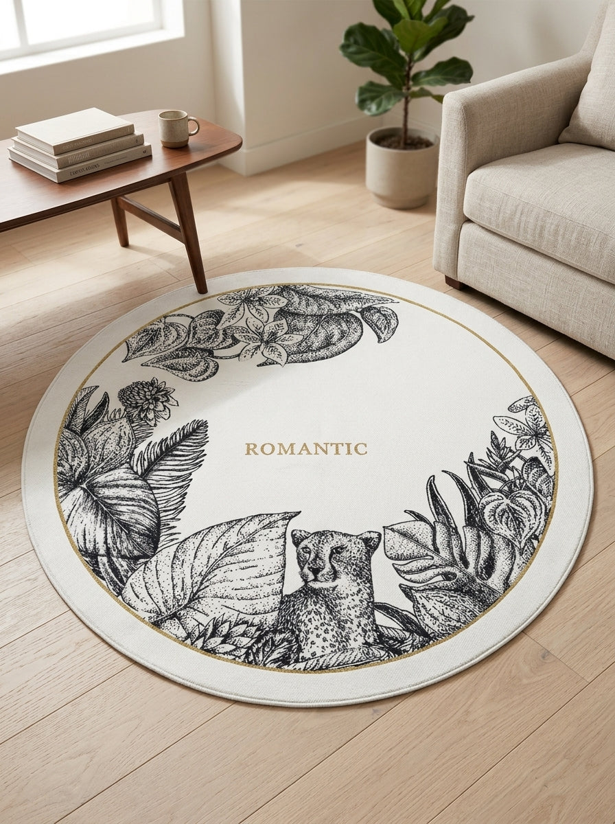 Round Washable Vintage-Style Rug | Living Room