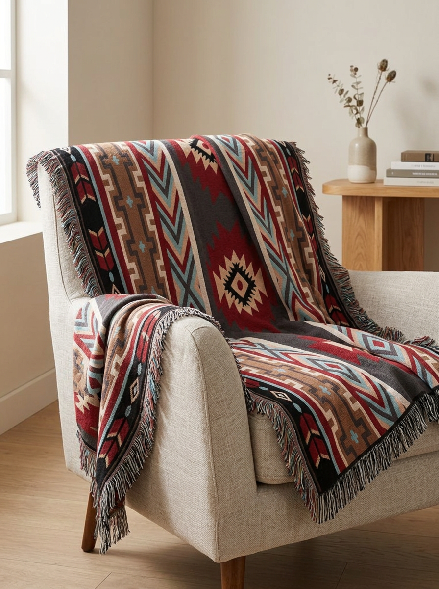 Sofa Throw Boho Fringed Patterned | Large
