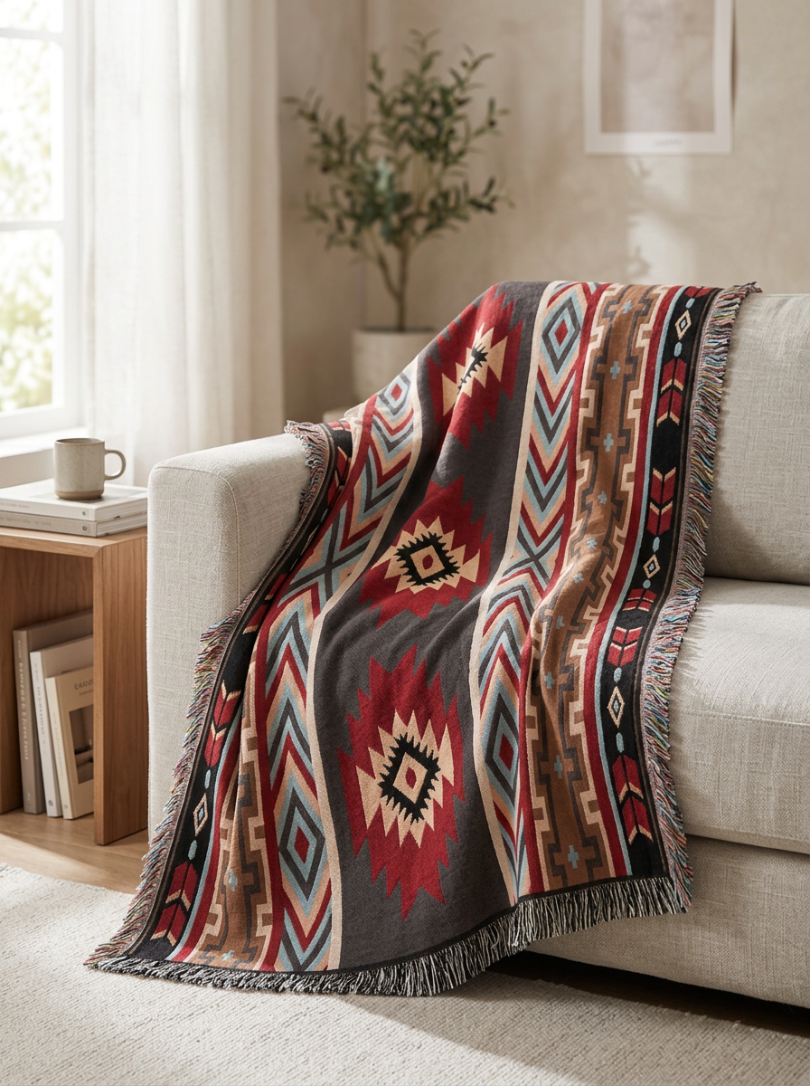 Sofa Throw Boho Fringed Patterned | Large