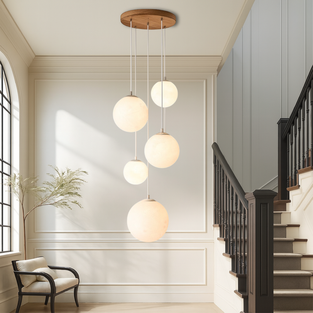 Modern Globe Staircase Chandelier – Cascading LED Pendant Lighting