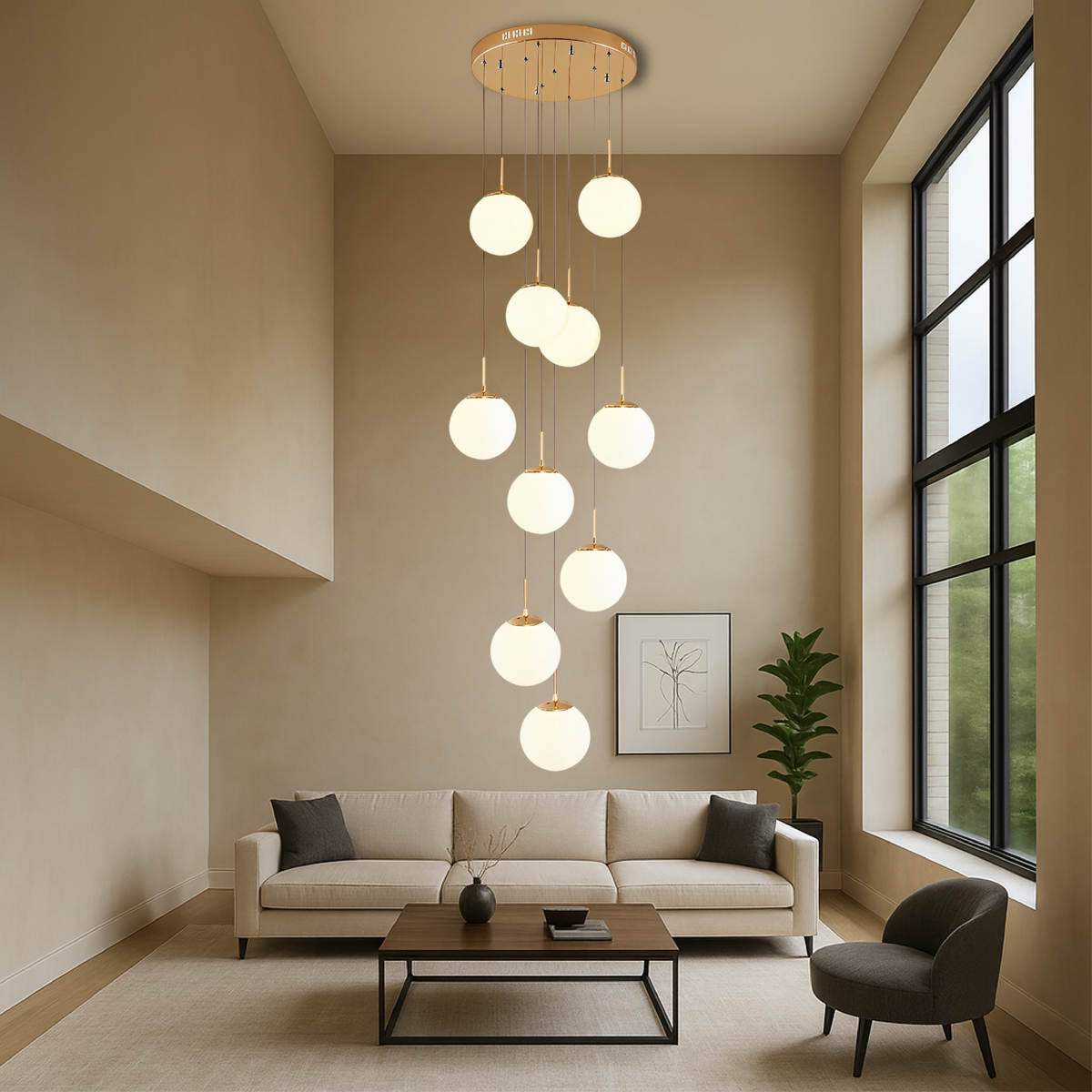 Glass Globe Staircase Chandelier – Modern Cascading LED Lighting