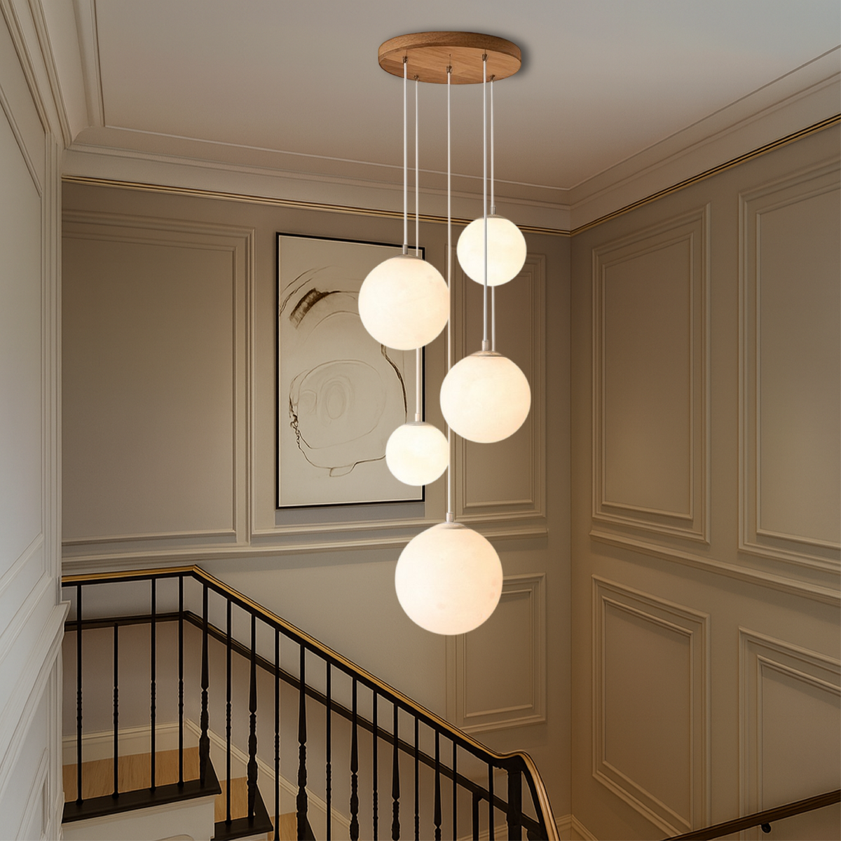 Modern Globe Staircase Chandelier – Cascading LED Pendant Lighting
