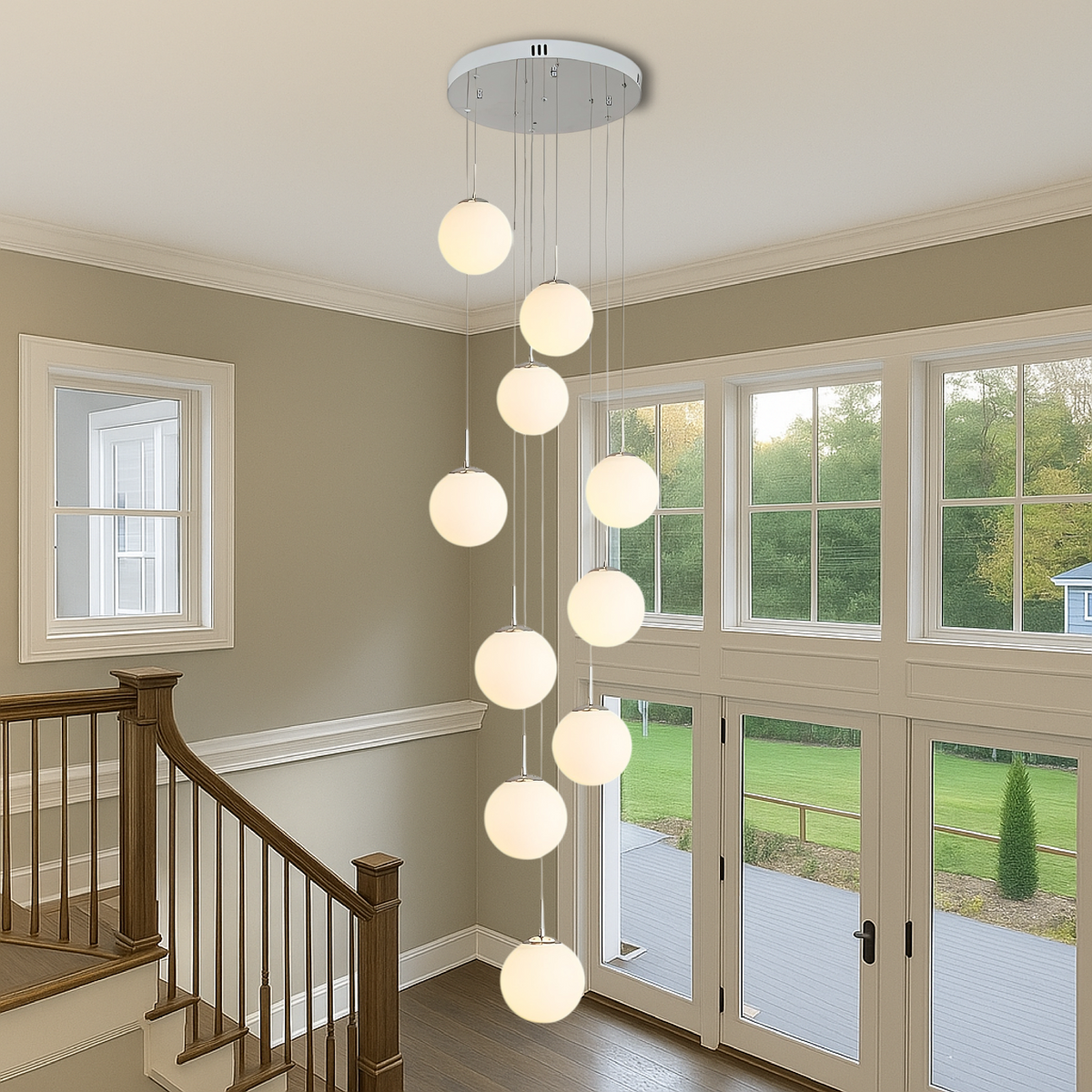 Glass Globe Staircase Chandelier – Modern Cascading LED Lighting