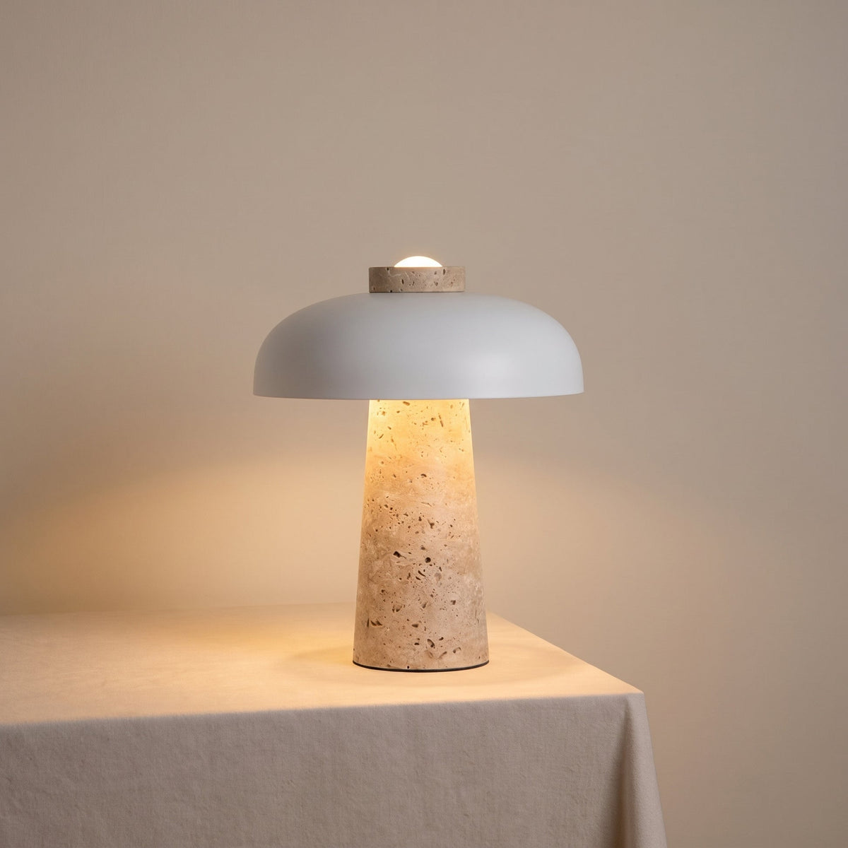 Travertine Mushroom Table Lamp – Natural Stone Accent Lighting