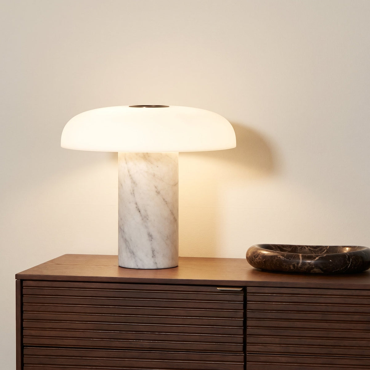 Marble Base Glass Table Lamp – Elegant Mushroom Lighting
