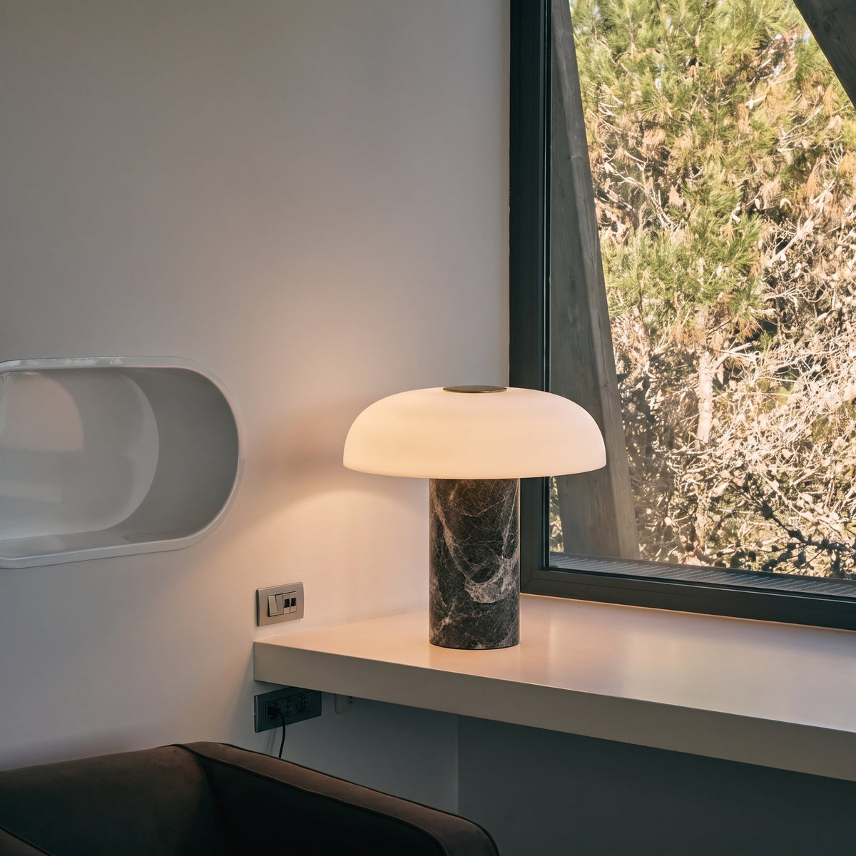 Marble Base Glass Table Lamp – Elegant Mushroom Lighting