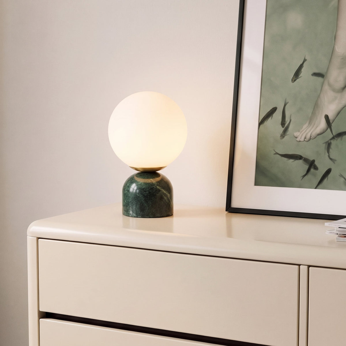 Marble Globe Table Lamp – Minimalist Glass Lighting