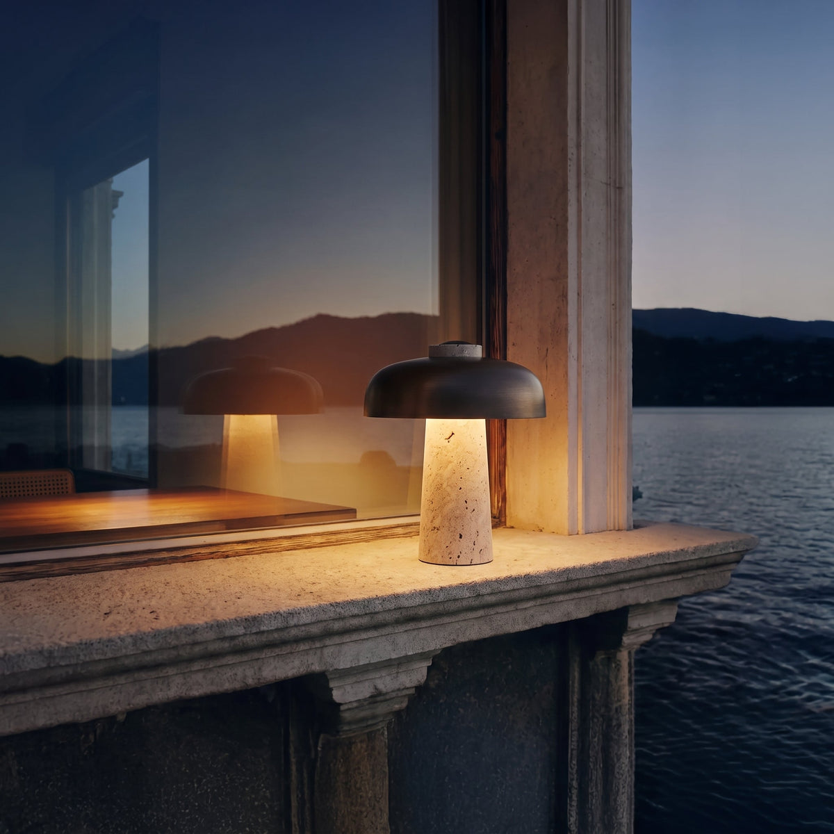 Travertine Mushroom Table Lamp – Natural Stone Accent Lighting