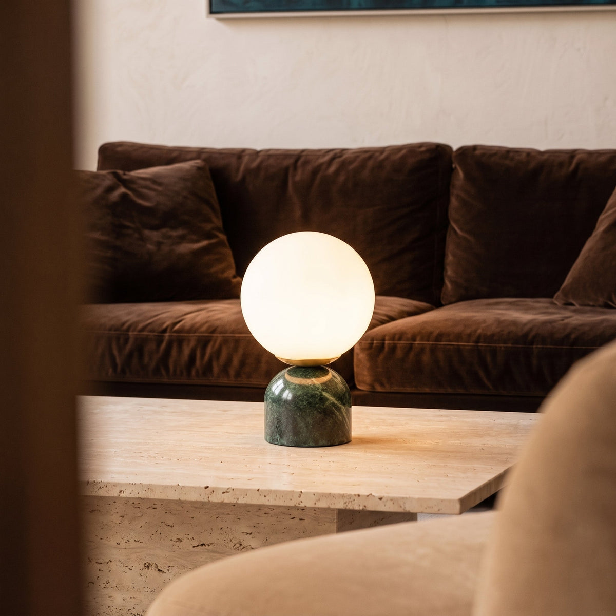 Marble Globe Table Lamp – Minimalist Glass Lighting