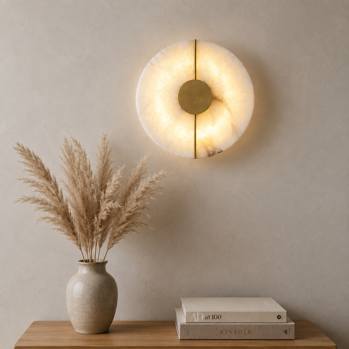 Minimalist Circular Alabaster Marble LED Wall Light