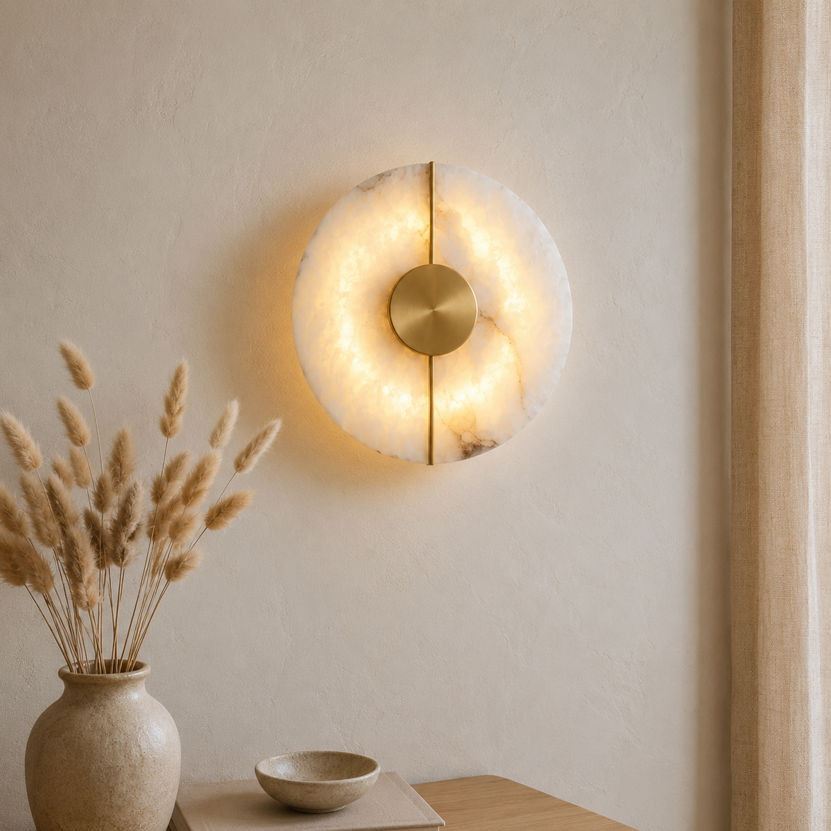 Minimalist Circular Alabaster Marble LED Wall Light