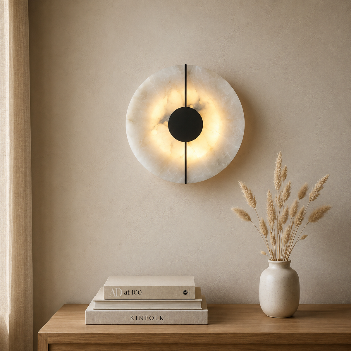 Minimalist Circular Alabaster Marble LED Wall Light