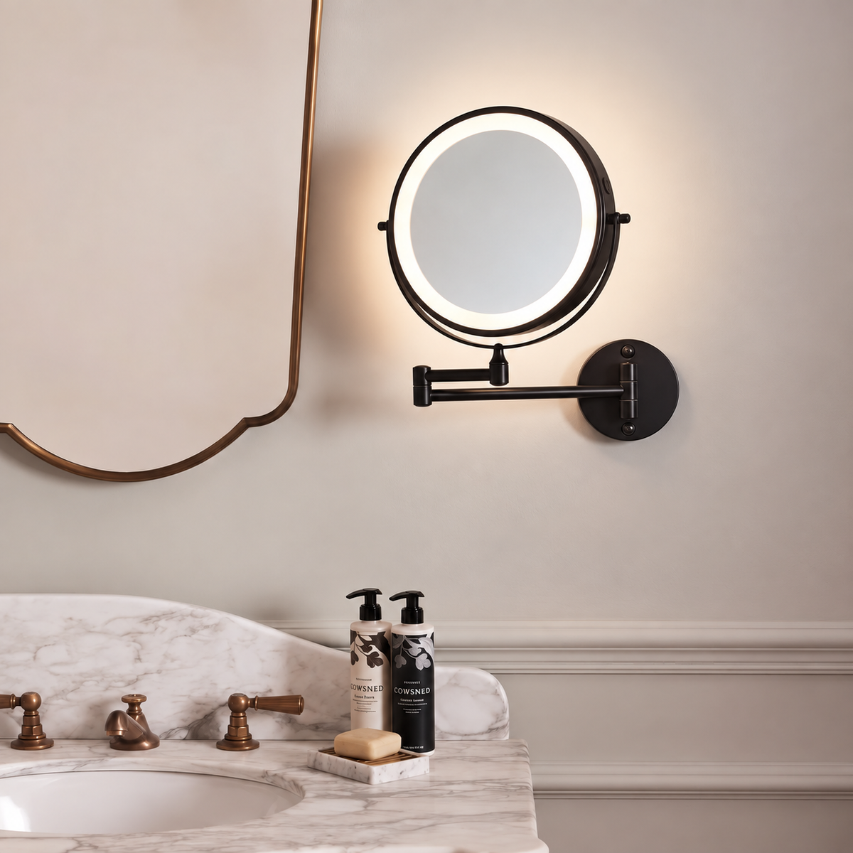 Round LED Vanity Mirror Wall Light – Adjustable Bathroom Lighting