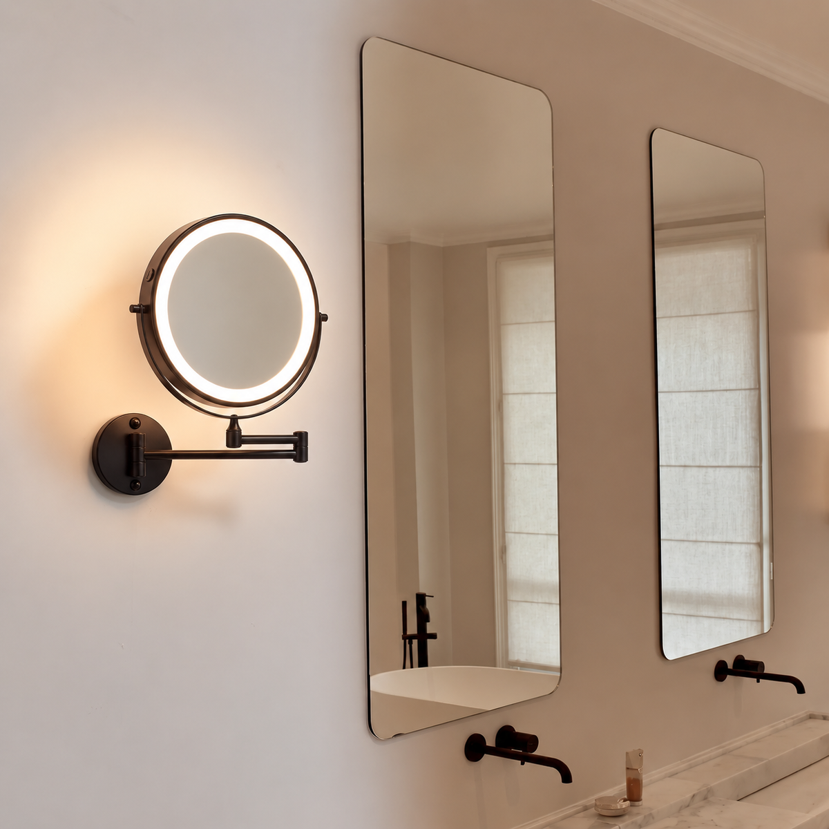 Round LED Vanity Mirror Wall Light – Adjustable Bathroom Lighting