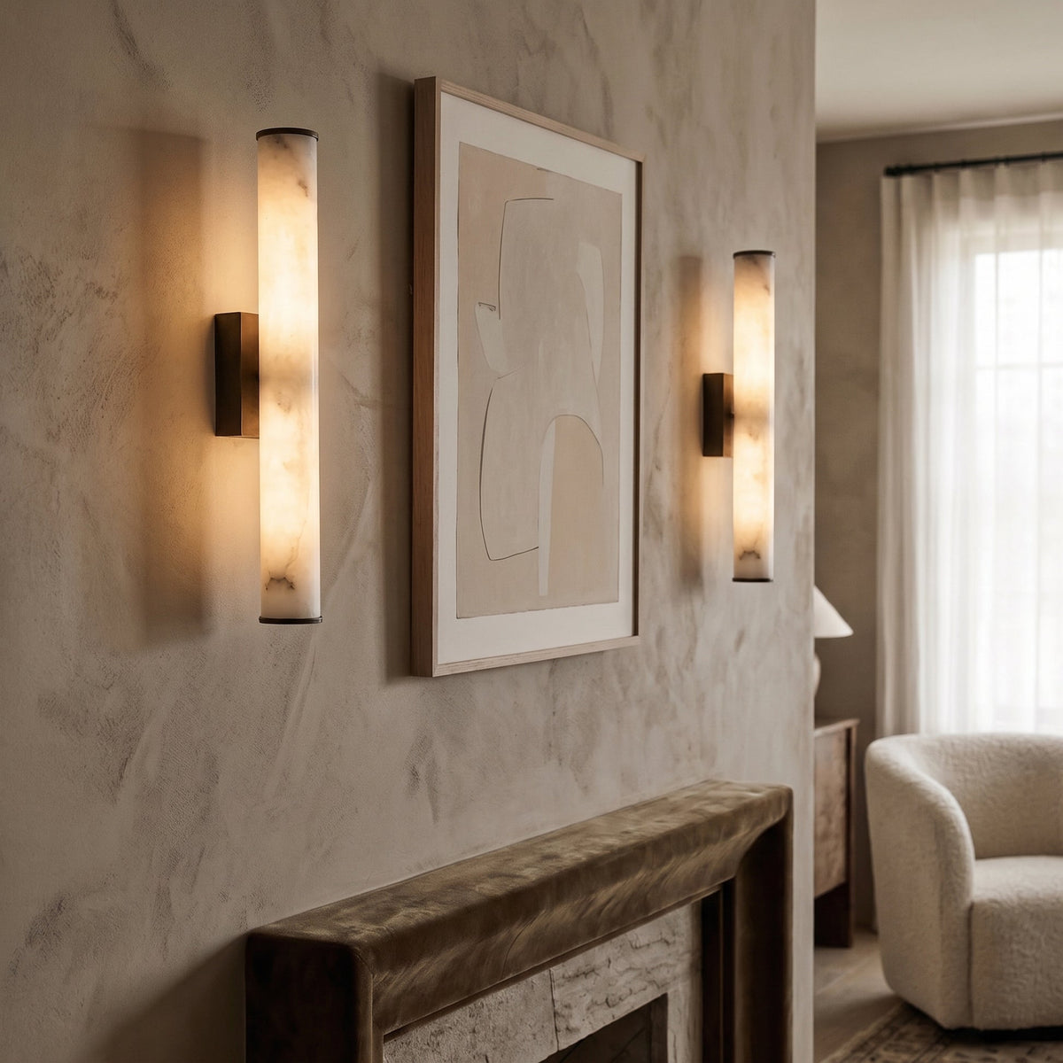 Cylindrical Marble Wall Light – Minimalist LED Lighting