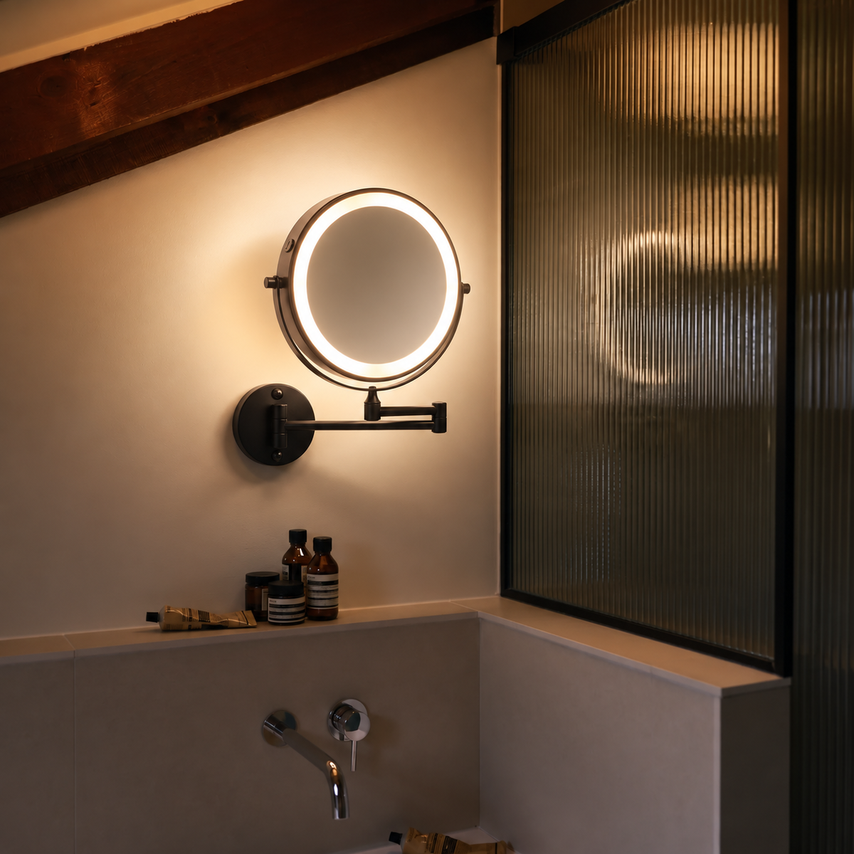 Round LED Vanity Mirror Wall Light – Adjustable Bathroom Lighting