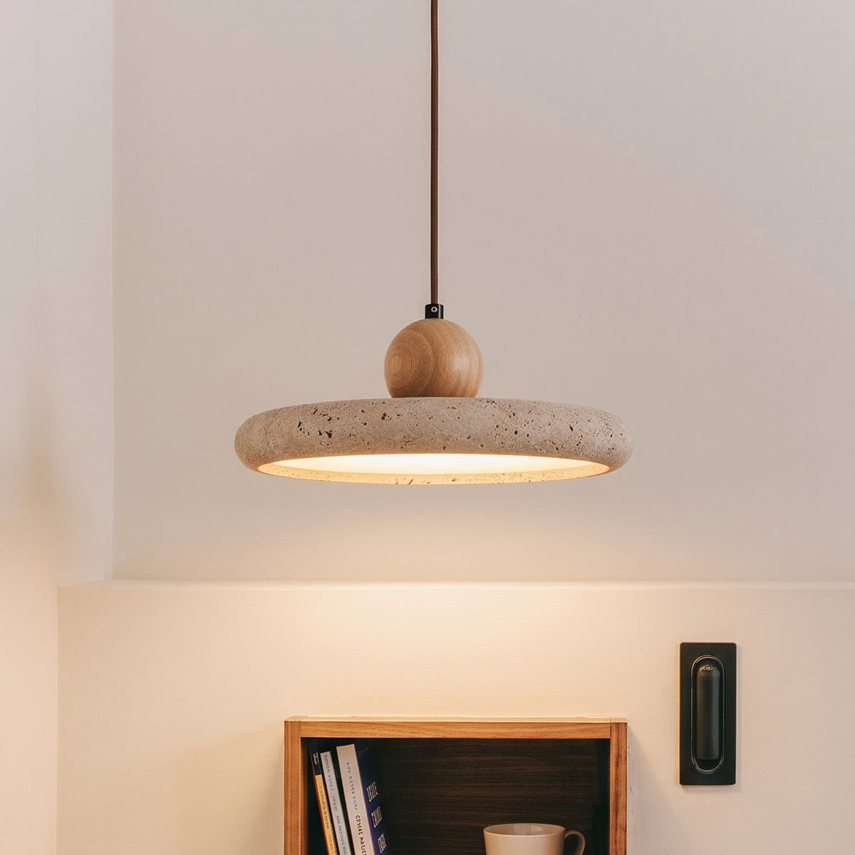 Travertine Wood Pendant Light – Modern Natural Stone Lighting