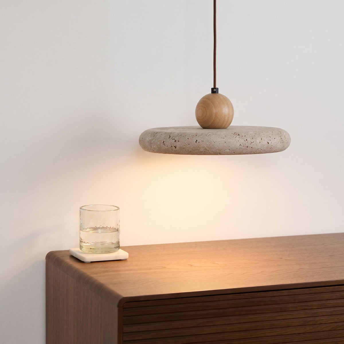 Travertine Wood Pendant Light – Modern Natural Stone Lighting