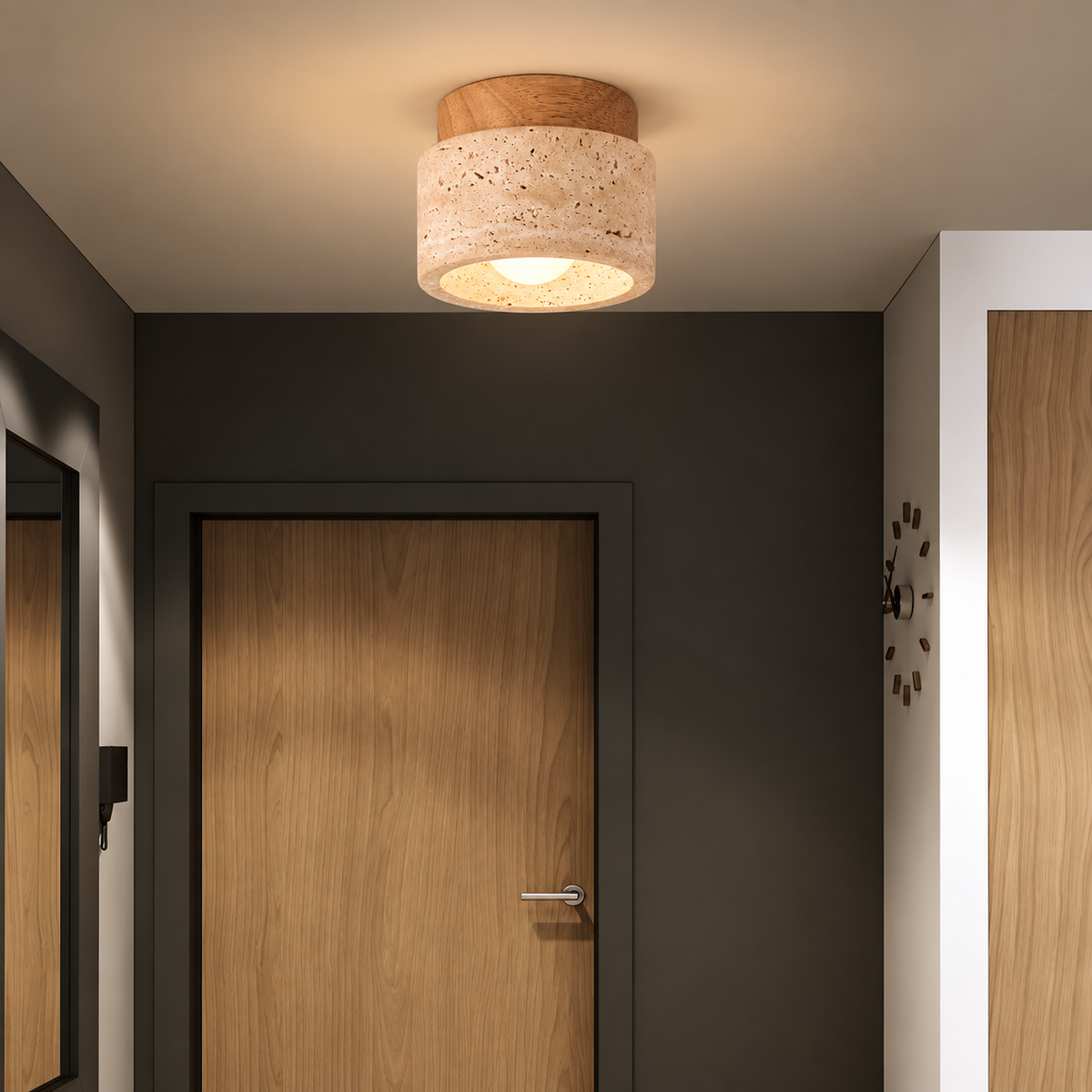 Scandinavian Natural Travertine Flush Mount LED Ceiling Light